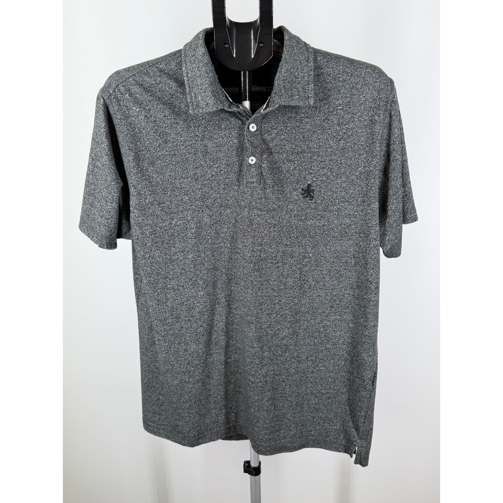 Rugby Mens Dark Gray Heathered Short Sleeve Lion Logo Polo Shirt Large